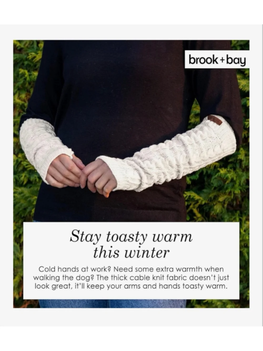NEW Set of 2 Cable-Knit Arm Warmers Fingerless Long Knit Thumb Hole